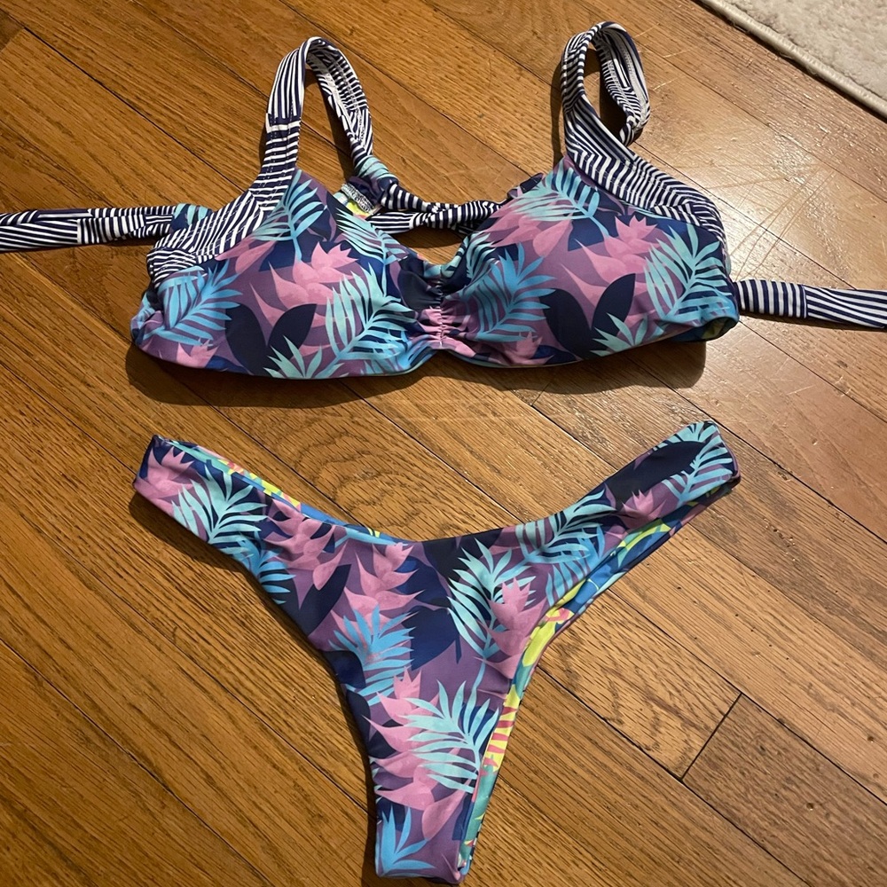 Moana Bikini in Blue and Pink Tropical Print